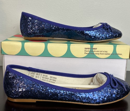 Mini Boden Girls Shoes Sz 37 (6??) Blue Glitter Ballet Flats Bows Slip On NIB - Picture 8 of 16
