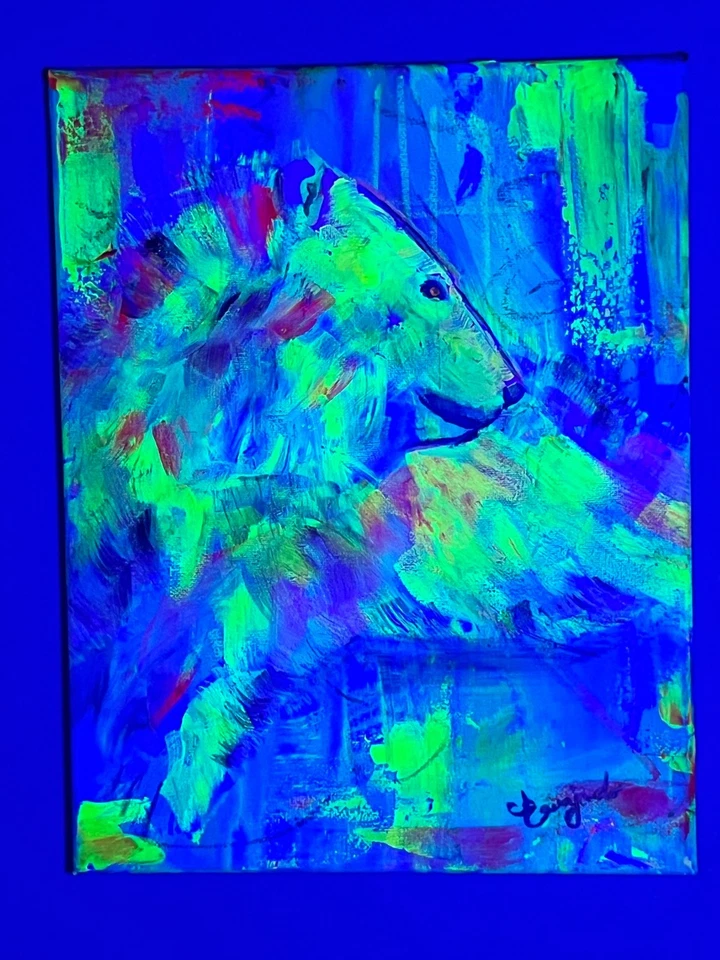 GUAJARDO Original Expresionismo Colorido Oso Polar Neón 14X11 Lienzo Arte Firmado Foto 3 de 4