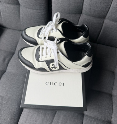 Gucci Unisex Sneaker Low Top Weiß/Schwarz EU 36 Schnürung Logo Sportschuh