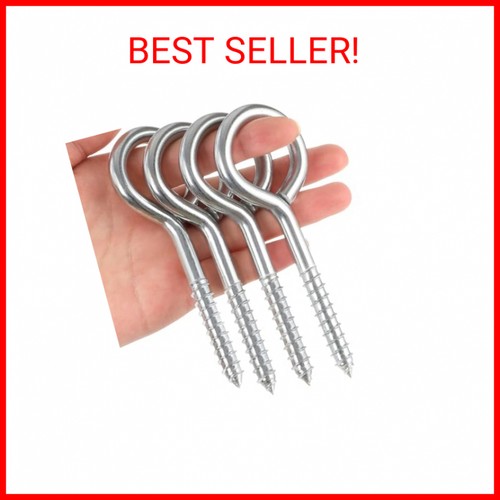 5 Inch Large Eye Bolts Screw in - 4 Pcs Stainless Steel Eye Hooks Screw in Heavy - Picture 2 of 2