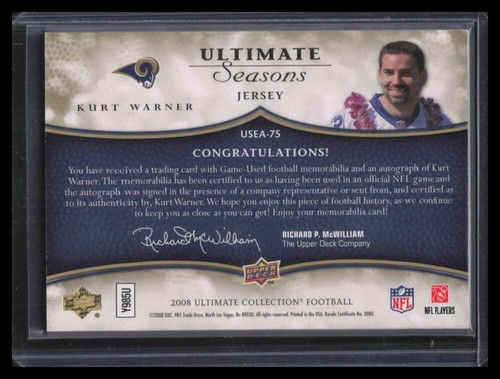 2008 Ultimate Collection Seasons Autographs Kurt Warner Quad Jersey Auto 4/15 - Picture 2 of 2