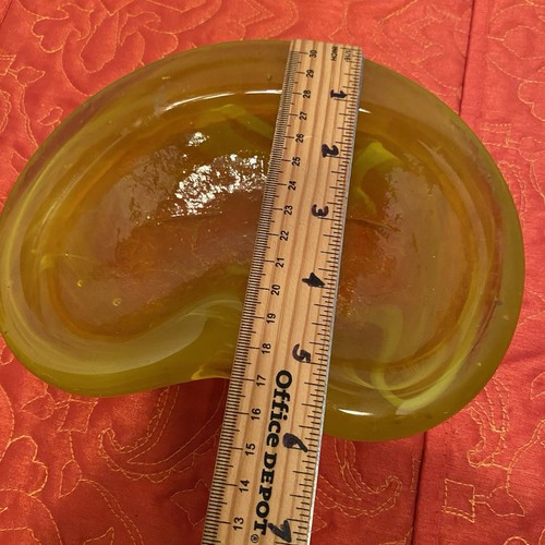 VINTAGE BLENKO GLASS BOWL FREE FORM ASHTRAY ORANGE YELLOW GLASS DECOR MCM - Picture 5 of 8