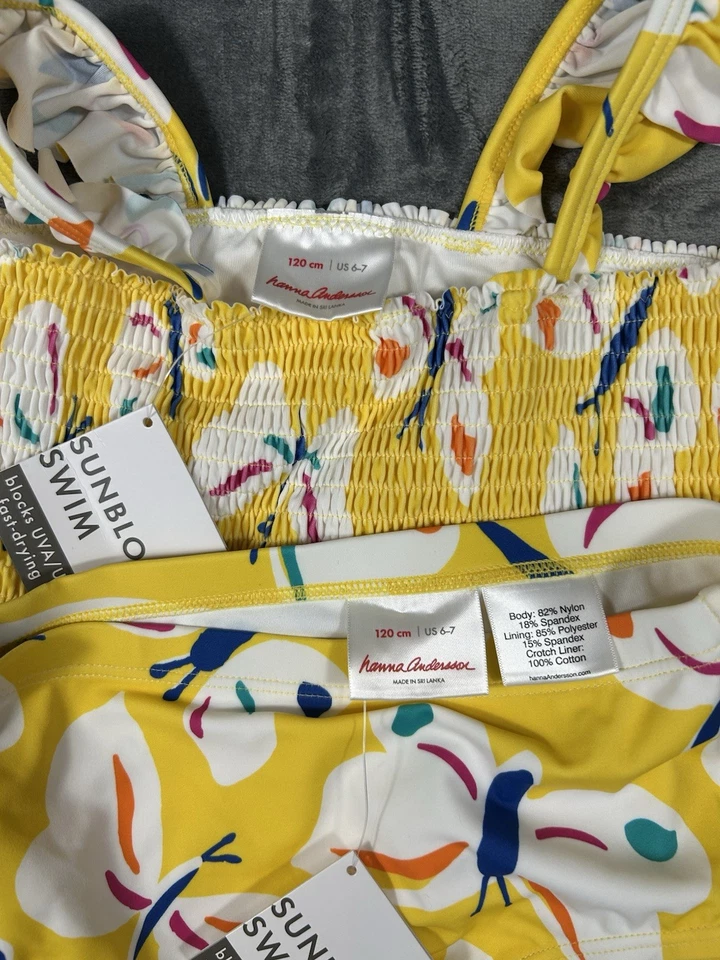 Hanna Andersson Yellow Butterfly Girls 120 cm (6-7) Swimsuit 2 Piece Bikini NEW - Image 3 of 4