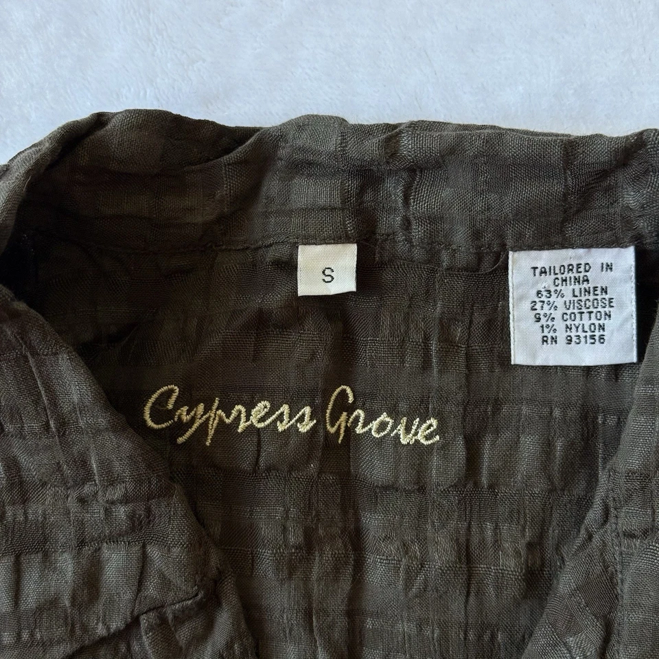 Blusa Y2K Cypress Grove S arte enrugada boho texturizada xadrez marrom botão de manga comprida - Imagem 2 de 4