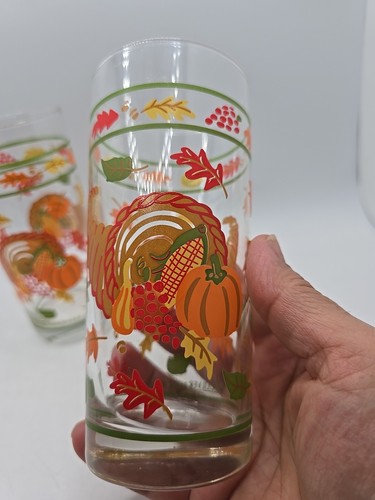 2 Vintage Culver Thanksgiving Festive Tall Dringing Glasses Autumn Decor (read) - Picture 9 of 12