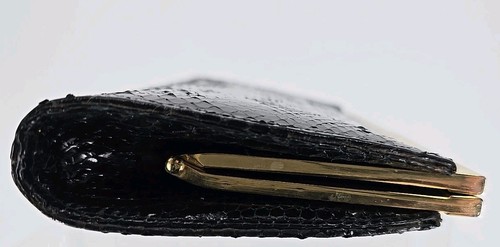 Vtg Pierre Cardin Coin Purse Clasp Money Pouch Wallet Snakeskin Black - 1970s - Picture 7 of 22