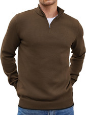 Men'S Quarter Zip up Pullover Slim Fit Lightweight Mock Neck Long Sleeve Sweater