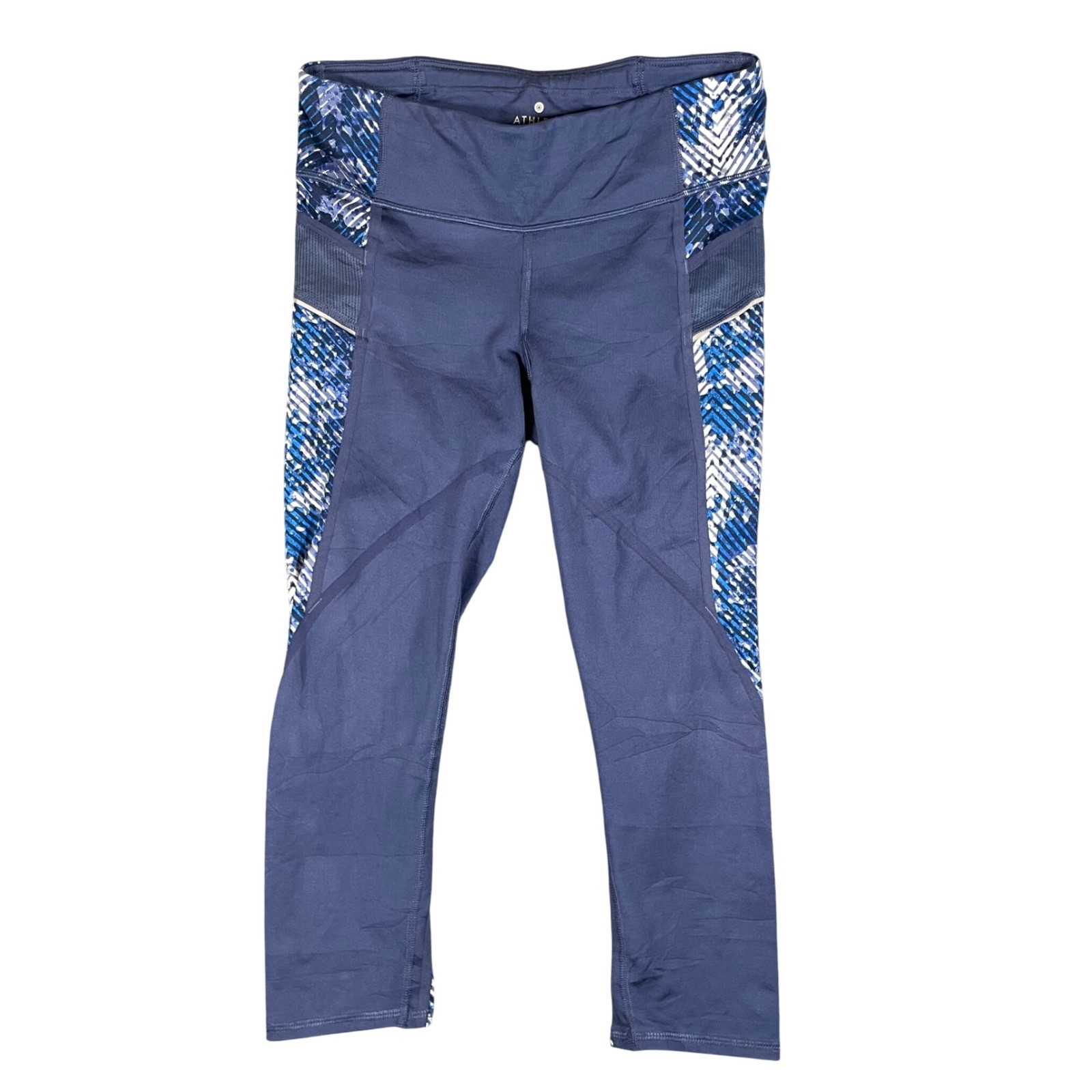 Athleta Blue Geometric Print Capris Athletic Leggings Women's Size XS Activewear