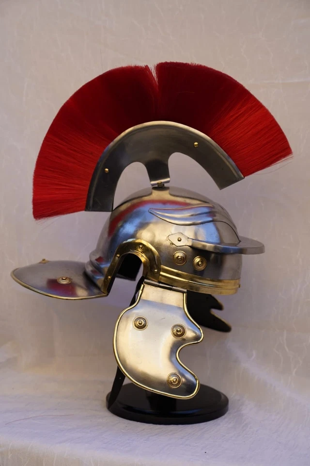 罗马百夫长头盔带红色羽毛 | 中世纪盔甲复制品 | 手工制作 Ste — 第 4/4 张图片