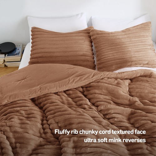 Plush Bedding Reverse Lightweight Velvet Comforter Set Queen King Bed Set 3Piece - Picture 51 of 60