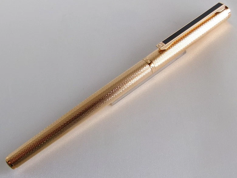 Pluma Estilográfica Dunhill 14K EF Plumín Chapado en Oro Cebada Línea Negra Clip Foto 2 de 4
