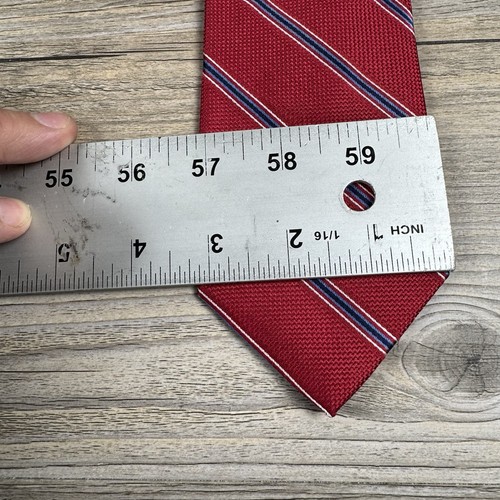Corbata 100 % seda Saks Fifth Avenue, 58” de largo, 3,25” de ancho, rayas rojas, azules, blancas - Imagen 10 de 10