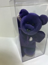 Vintage Ty Beanie Babies Princess Diana Purple Bear Plush w/ Display Case 1997