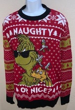 NAUGHTY or NICE  sweater GRINCH &amp; MAX design on Red &amp; White  Men&#39;s LARGE OR XXL