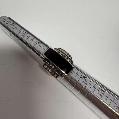 Marcasite Onyx Bold Art Deco Ring Size 6 Sterling 925 HSN New in Box - Picture 7 of 16