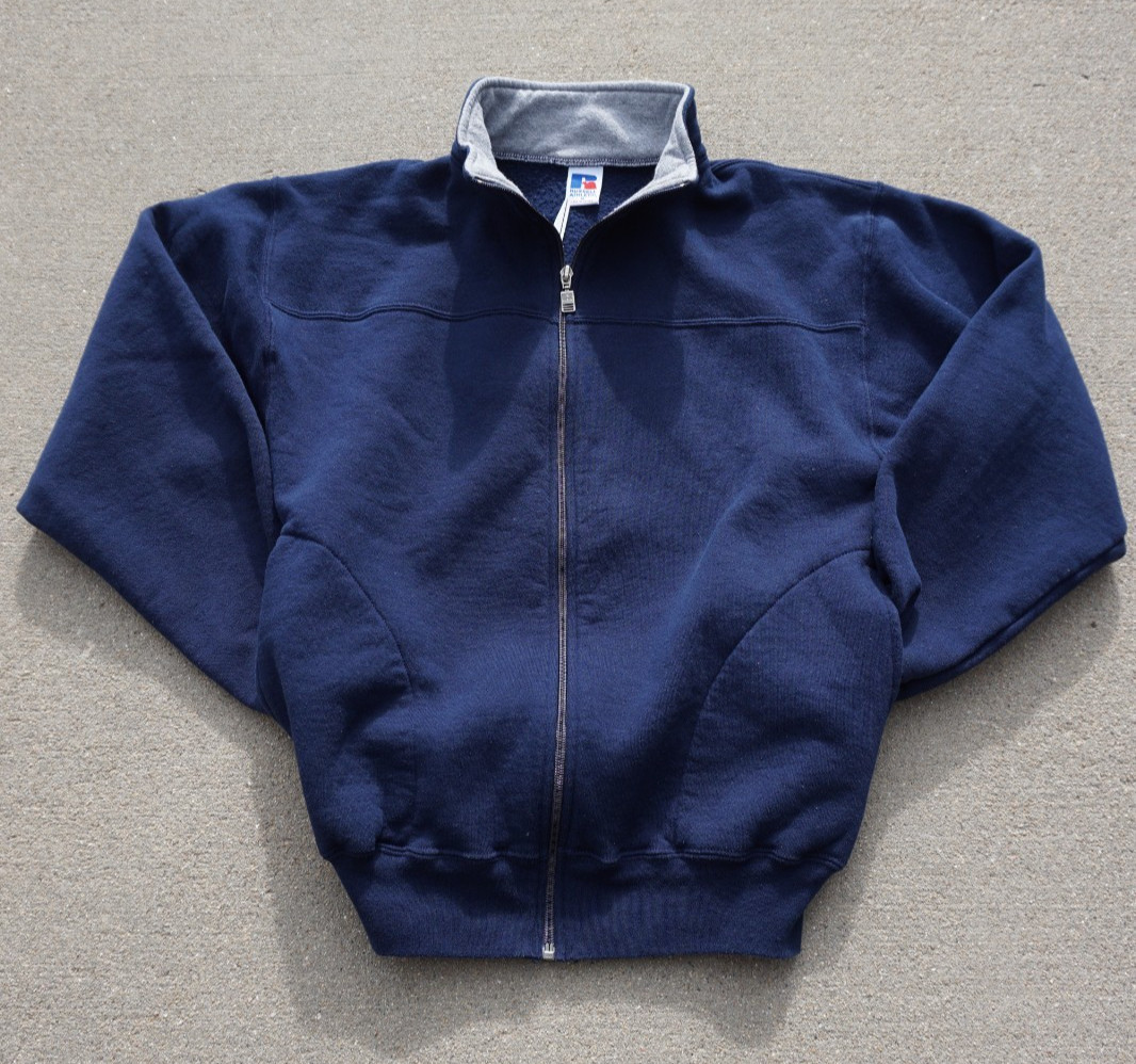 Vintage 90s Russell Athletic Full Zip Sweatshirt Mens M Navy Fleece Blank View 2