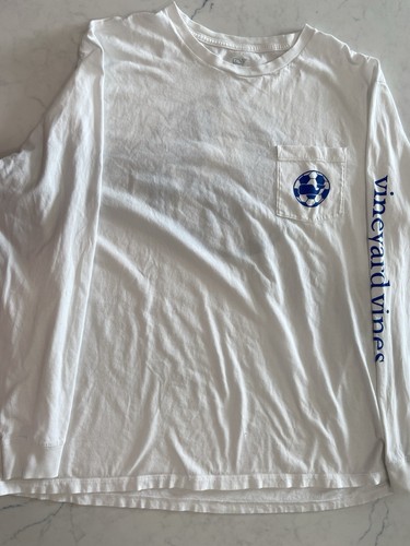 Vineyard Vines Mens Size X XL Long Sleeve White Soccer Graphic Pocket T-Shirt