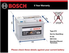 Car Battery S5004 Bosch 075 600A 61Ah 5Yr Warranty 242x175x175