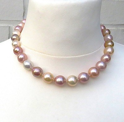 Ming Perlen Unikat Collier 11-13 mmm Naturfarben handgefertigt 925 rhod. 5635