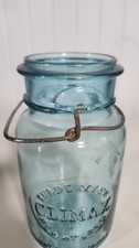 CLIMAX TRADE MARK REGISTERED JULY 14 1908 AQUA BLUE GLASS MASON JAR