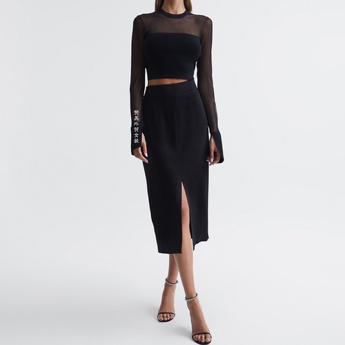 Womens British Elegant OL Split Mid Length High Waist Hip Wrapped Pencil Skirt - Imagen 12 de 24