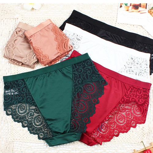 3er Pack Sexy Damen Frauen Satin Höschen Slips Spitze No Show Unterwäsche Bikinis - Bild 3 von 15
