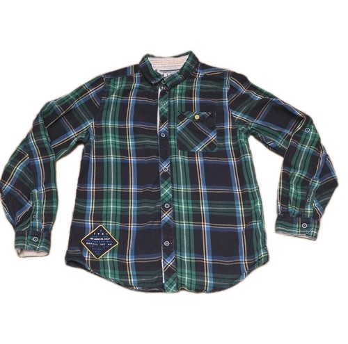 Vintage Guess Youth XL (20)  Wool Button Up 70's Flannel Long Sleeve Shirt Green - Picture 10 of 20