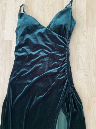 B. Smart Women's L Dress Dark Green Velvet Maxi Dress Stretch Y2K 90s Romantic - Picture 5 of 16