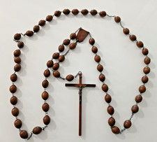 Antico Grande Rosario da Parete in Legno 140 cm Vintage Con Croce Crocifisso