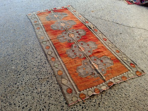 Vintage Turkish Kilim Rug 3.6x7.6 ft | Handwoven Wool Tribal Anatolian Carpet - Picture 7 of 13