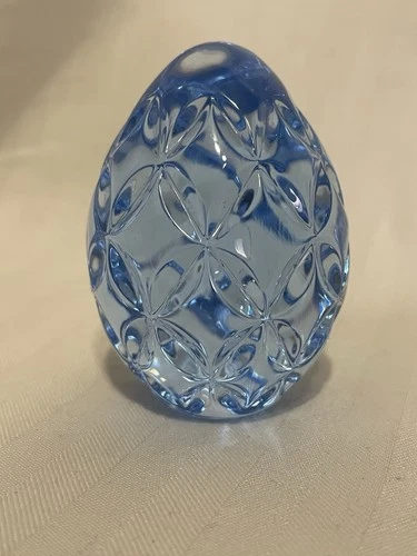 Signed, Vintage WATERFORD BLUE GLASS EGG-FORM HAND COOLER/PAPERWEIGHT-LABEL-EXC.