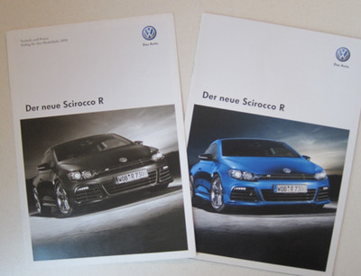 VW Scirocco R Mj. 2010 Hauptprospekt m. ca. 20 S, + Preisliste 12 S.