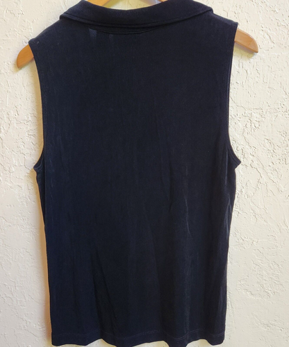 Chico's Travelers Tank Shirt Sz 2 Black Collared Sleeveless Stretch Pullover - Picture 6 of 6