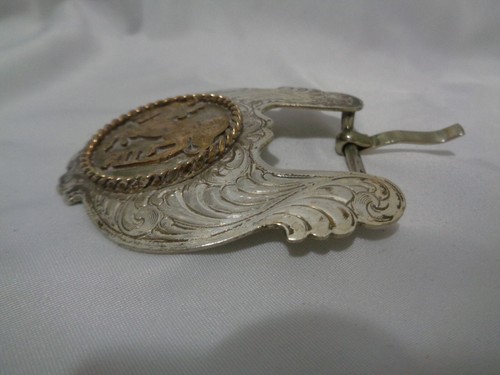 Hebilla de cinturón vintage de plata y oro región XII caballo árabe asn - Imagen 4 de 7