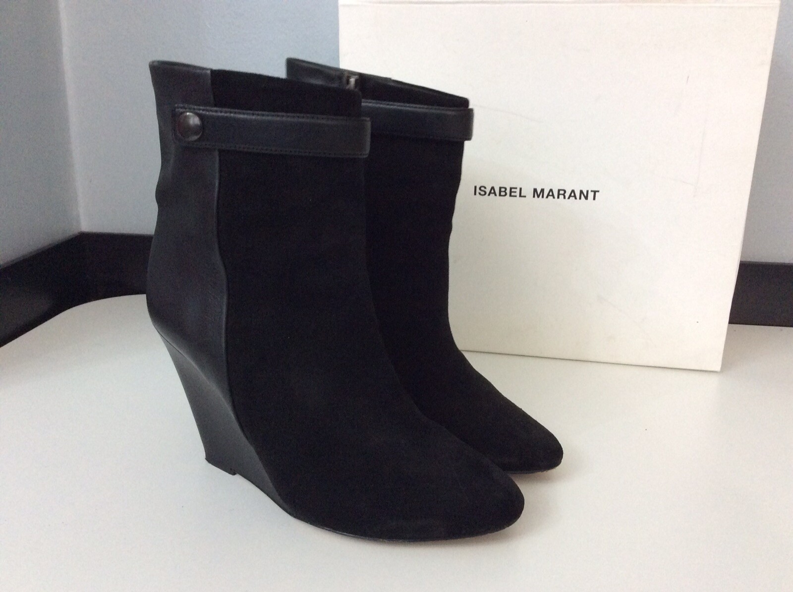 Isabel Isabel Isabel Marant Black Suede Leather Ankle Boots Wedge Size 40 Uk 7 Purdey Rrp 1cba05 Isabel Isabel Isabel Marant Black Suede Leather Ankle Boots Wedge Size 40 Uk 7 Purdey Rrp 1cba05