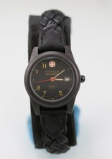 Wenger SAK Design Uhr Damen Schwarz Edelstahl St 50m Leder Batterie Datum Quarz