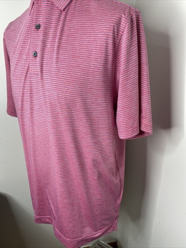 Footjoy Mens Polo Shirt Golf Size M Pink Blue Striped Logo Short Sleeve Foot Joy - Picture 4 of 7