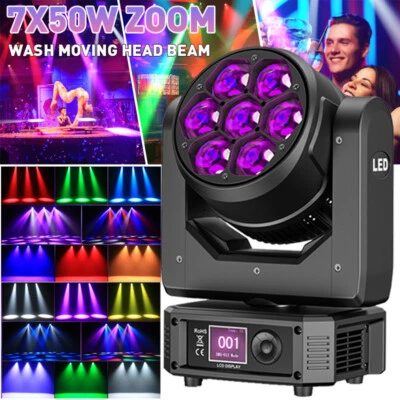 UKing BEE-EYE Moving Head RGBW Zoom Wash Beam 7X50W Bühnenlicht DMX Party Show - Bild 1 von 4
