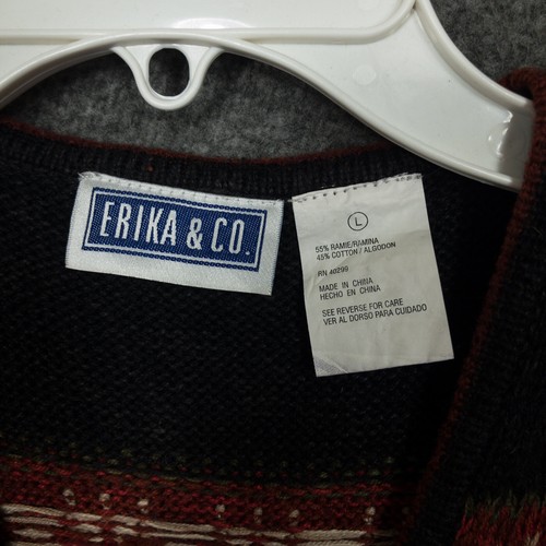 Erika & Co Vintage Fair Isle Knit V-neck Zip Up Sweater Vest Gray Red Size Large - Picture 4 of 7