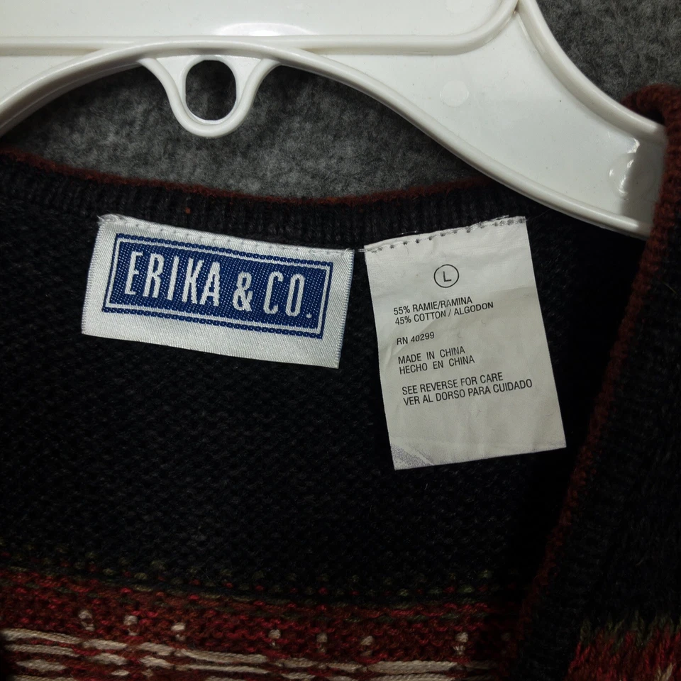 Erika & Co Vintage Fair Isle Tejido Cuello en V Cremallera Suéter Chaleco Gris Rojo Talla Grande Foto 4 de 4