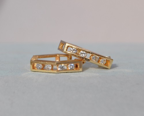 18 Karat massives Gold natürliche Diamant Creolen - Kanal Set strukturiert dick modern - Bild 3 von 10