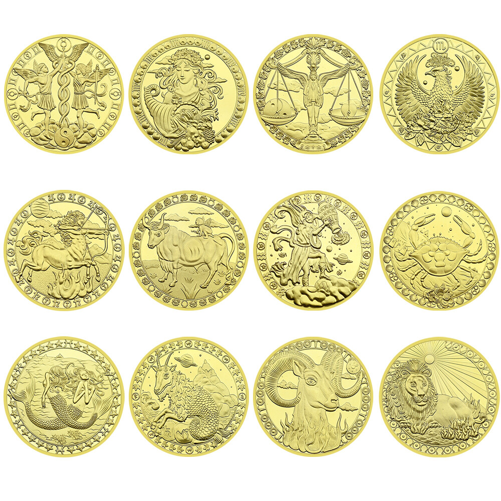 Twelve Constellations Challenge Coins Metal Gold Plated Lucky Coins Collection-image