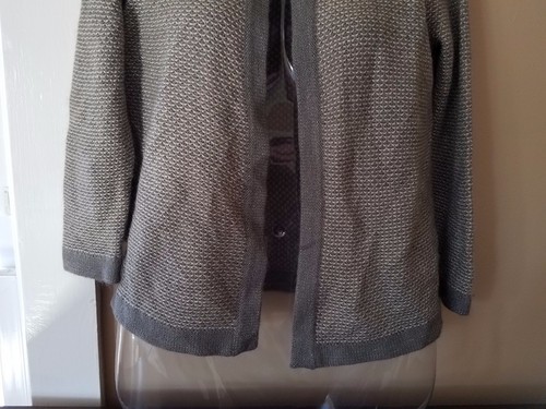 MERONA Women's XS Gray Beige Acrylic 3/4 Sleeve Sparkle Hook Cardigan Sweater - Picture 3 of 6