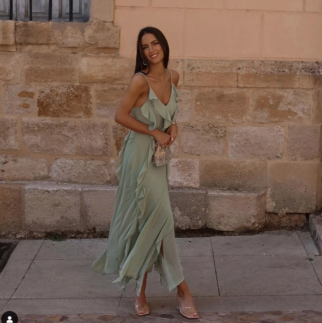 green maxi dress zara