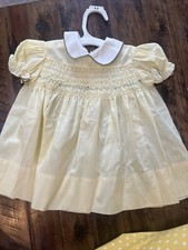 Vtg POLLY FLINDERS 12 M Hand Smocked Yellow Dress Easter Spring Birthday