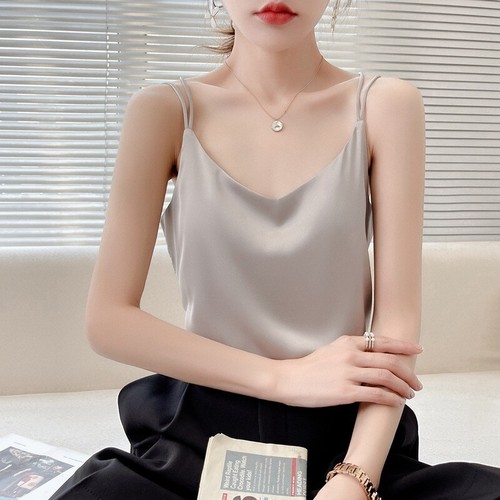 Women's Sexy Camisole Satin V-neck Tops Tank Vest Sleepwear T-shirt Sleeveless - Picture 6 of 14