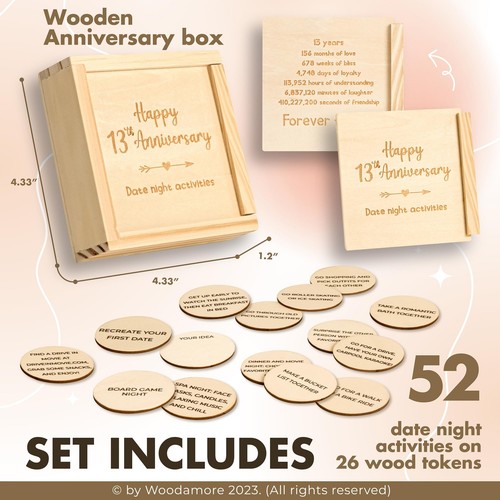 Box 13. Jahrestag Holz Geschenke - Tragbare Aufbewahrung mit 52 Datum Ideen Paare - Bild 2 von 6