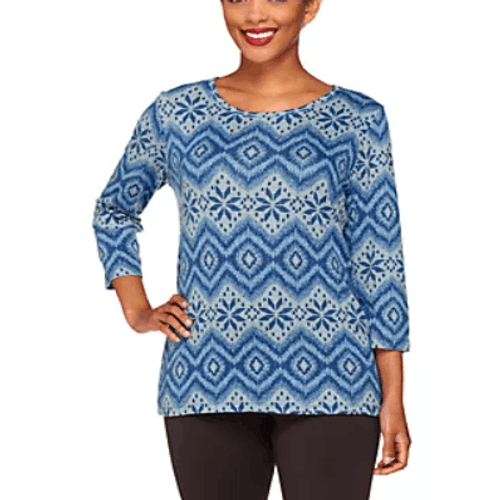 Denim & Co Womens 2X Heavenly Jersey Stripe Tribal Print Knit Top Purple NWT - Picture 3 of 5