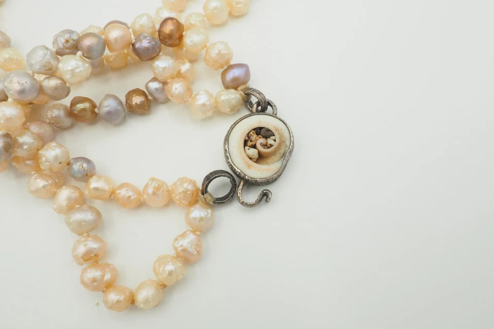 Vintage "LOU" baroque pearls double strand sterling silver clasp beaded necklace - Image 4 of 4