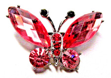 Women's Silver Tone Pink Crystal Butterfly Pin Brooch NWOT 2465 